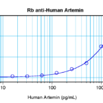 To detect hArtemin by sandwich ELISA (using 100 ul/well antibody solution) a concentration of 0.5 - 2.0 ug/ml of this antibody is required. This antigen affinity purified antibody, in conjunction with ProSci’s Biotinylated Anti-Human Artemin (38-107) as a detection antibody, allows the detection of at least 0.2 - 0.4 ng/well of recombinant hArtemin.