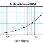 To detect hBMP-2 by sandwich ELISA (using 100 ul/well antibody solution) a concentration of 0.25 – 1.0 ug/ml of this antibody is required. This biotinylated polyclonal antibody, in conjunction with ProSci’s Polyclonal Anti-Human BMP-2 (XP-5111) as a capture antibody, allows the detection of at least 0.2 – 0.4 ng/well of recombinant hBMP-2.