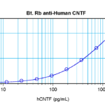 To detect hCNTF by sandwich ELISA (using 100 ul/well antibody solution) a concentration of 0.25 – 1.0 ug/ml of this antibody is required. This biotinylated polyclonal antibody, in conjunction with ProSci’s Polyclonal Anti-Human CNTF (XP-5115) as a capture antibody, allows the detection of at least 0.2 – 0.4 ng/well of recombinant hCNTF.