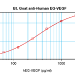 To detect hEG-VEGF by sandwich ELISA (using 100 ul/well antibody solution) a concentration of 0.25 – 1.0 ug/ml of this antibody is required. This biotinylated polyclonal antibody, in conjunction with ProSci’s Polyclonal Anti-Human EG-VEGF (XP-5121) as a capture antibody, allows the detection of at least 0.2 – 0.4 ng/well of recombinant hEG-VEGF.