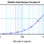 To detect hExodus-2 by sandwich ELISA (using 100 ul/well antibody solution) a concentration of 0.5 - 2.0 ug/ml of this antibody is required. This antigen affinity purified antibody, in conjunction with ProSci’s Biotinylated Anti-Human Exodus-2 (XP-5128Bt) as a detection antibody, allows the detection of at least 0.2 - 0.4 ng/well of recombinant hExodus-2.