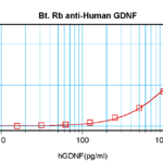 To detect hGDNF by sandwich ELISA (using 100 ul/well antibody solution) a concentration of 0.25 – 1.0 ug/ml of this antibody is required. This biotinylated polyclonal antibody, in conjunction with ProSci’s Polyclonal Anti-Human GDNF (XP-5143) as a capture antibody, allows the detection of at least 0.2 – 0.4 ng/well of recombinant hGDNF.
