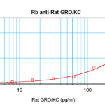 To detect Rat GRO/KC by sandwich ELISA (using 100 ul/well antibody solution) a concentration of 0.5 - 2.0 ug/ml of this antibody is required. This antigen affinity purified antibody, in conjunction with ProSci’s Biotinylated Anti-Rat GRO/KC (XP-5146Bt) as a detection antibody, allows the detection of at least 0.2 - 0.4 ng/well of recombinant Rat GRO/KC.