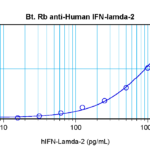 To detect Human IFN-λ2 by sandwich ELISA (using 100 ul/well antibody solution) a concentration of 0.25 – 1.0 ug/ml of this antibody is required. This biotinylated polyclonal antibody, in conjunction with ProSci’s Polyclonal Anti-Human IFN-λ2 (38-288) as a capture antibody, allows the detection of at least 0.2 – 0.4 ng/well of recombinant Human IFN-λ2.