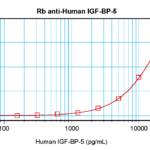 To detect hIGF-BP5 by sandwich ELISA (using 100 ul/well antibody solution) a concentration of 0.5 - 2.0 ug/ml of this antibody is required. This antigen affinity purified antibody, in conjunction with ProSci’s Biotinylated Anti-Human IGF-BP5 (38-154) as a detection antibody, allows the detection of at least 0.2 - 0.4 ng/well of recombinant hIGF-BP5.