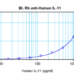 To detect hIL-11 by sandwich ELISA (using 100 ul/well antibody solution) a concentration of 0.25 – 1.0 ug/ml of this antibody is required. This biotinylated polyclonal antibody, in conjunction with ProSci’s Polyclonal Anti-Human IL-11 (XP-5164) as a capture antibody, allows the detection of at least 0.2 – 0.4 ng/well of recombinant hIL-11.