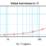 To detect hIL-17A by sandwich ELISA (using 100 ul/well antibody solution) a concentration of 0.5 - 2.0 ug/ml of this antibody is required. This antigen affinity purified antibody, in conjunction with ProSci’s Biotinylated Anti-Human IL-17A (XP-5171Bt) as a detection antibody, allows the detection of at least 0.2 - 0.4 ng/well of recombinant hIL-17A.