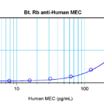 To detect hMEC by sandwich ELISA (using 100 ul/well antibody solution) a concentration of 0.25 – 1.0 ug/ml of this antibody is required. This biotinylated polyclonal antibody, in conjunction with ProSci’s Polyclonal Anti-Human MEC (38-268) as a capture antibody, allows the detection of at least 0.2 – 0.4 ng/well of recombinant hMEC.