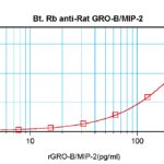 To detect Rat GRO-beta/MIP-2 by sandwich ELISA (using 100 ul/well antibody solution) a concentration of 0.25 – 1.0 ug/ml of this antibody is required. This biotinylated polyclonal antibody, in conjunction with ProSci’s Polyclonal Anti-Rat GRO-beta/MIP-2 (XP-5149) as a capture antibody, allows the detection of at least 0.2 – 0.4 ng/well of recombinant Rat GRO-beta/MIP-2.