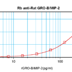 To detect Rat GRO-beta/MIP-2 by sandwich ELISA (using 100 ul/well antibody solution) a concentration of 0.5 - 2.0 ug/ml of this antibody is required. This antigen affinity purified antibody, in conjunction with ProSci’s Biotinylated Anti-Rat GRO-beta/MIP-2 (XP-5149Bt) as a detection antibody, allows the detection of at least 0.2 - 0.4 ng/well of recombinant Rat GRO-beta/MIP-2.