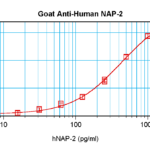 To detect hNAP-2 by sandwich ELISA (using 100 ul/well antibody solution) a concentration of 0.5 - 2.0 ug/ml of this antibody is required. This antigen affinity purified antibody, in conjunction with ProSci’s Biotinylated Anti-Human NAP-2 (XP-5245Bt) as a detection antibody, allows the detection of at least 0.2 - 0.4 ng/well of recombinant hNAP-2.