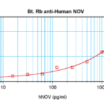 To detect hNOV by sandwich ELISA (using 100 ul/well antibody solution) a concentration of 0.25 – 1.0 ug/ml of this antibody is required. This biotinylated polyclonal antibody, in conjunction with ProSci’s Polyclonal Anti-Human NOV (38-185) as a capture antibody, allows the detection of at least 0.2 – 0.4 ng/well of recombinant hNOV.