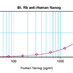 To detect hNanog by sandwich ELISA (using 100 ul/well antibody solution) a concentration of 0.25 – 1.0 ug/ml of this antibody is required. This biotinylated polyclonal antibody, in conjunction with ProSci’s Polyclonal Anti-Human Nanog (38-108) as a capture antibody, allows the detection of at least 0.2 – 0.4 ng/well of recombinant hNanog.