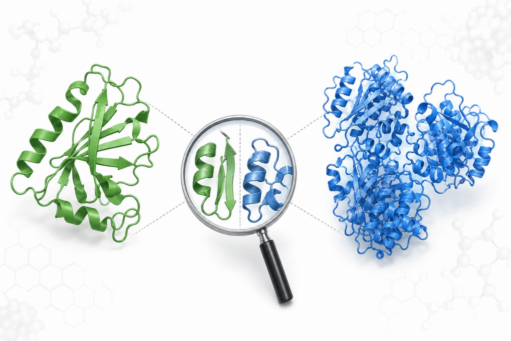p16INK4a vs p16-ARC protein comparison illustration showing distinct molecular structures